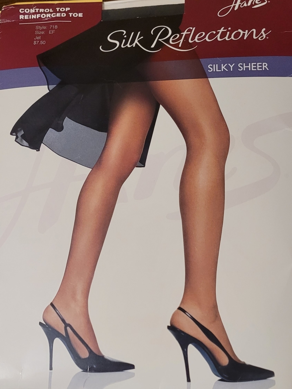 3 Hanes Silk Reflections Pantyhose Jet Black Size EF Control Top Silky Sheer